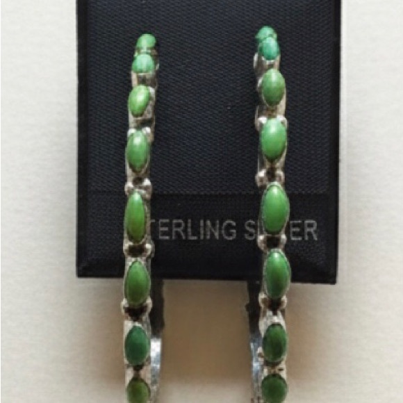 Southwest Jewelry - Green Turquoise 50mm Hoop Earrings 925